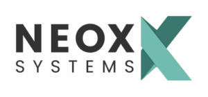 Logo von Neox Systems mit geometrischem X-Symbol in Türkis.